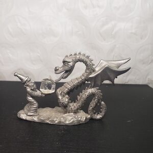 Vintage Spoontiques Pewter Wizard & Dragon Figurine #WWW